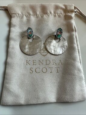 Kendra Scott Silver Brushed Disc Earrings with Dichroic Glass